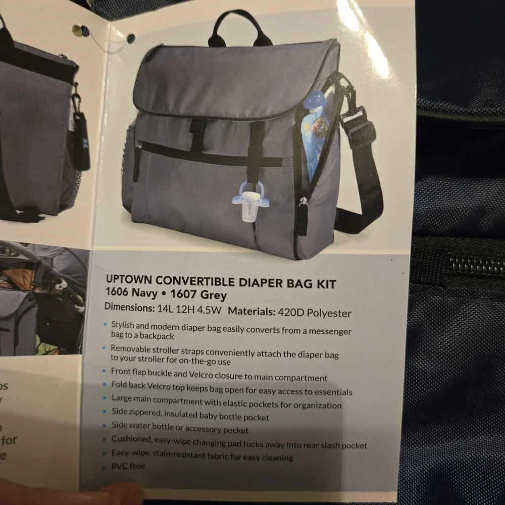 Gemline Navy Uptown Convertible Diaper Bag Kit Messenger Backpack Baby TravelNEW